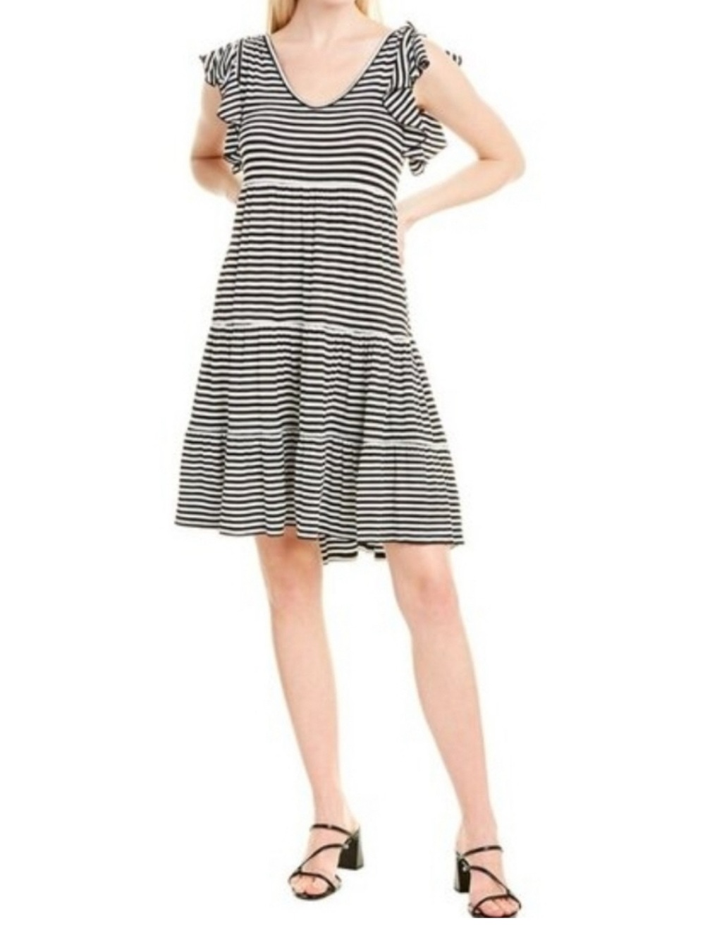 Max Studio Black & White striped flutter Sleeve mini dress NWT